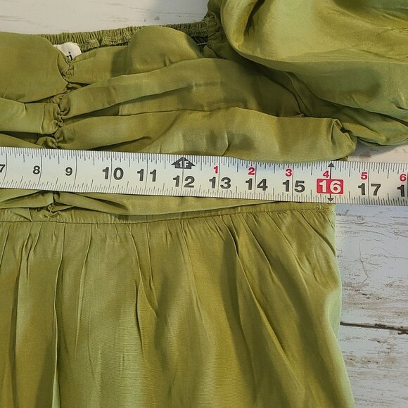 & Merci Green Satin Smocked Long Sleeve Blouse Top Whimseygoth Cottage NEW L - Picture 6 of 8